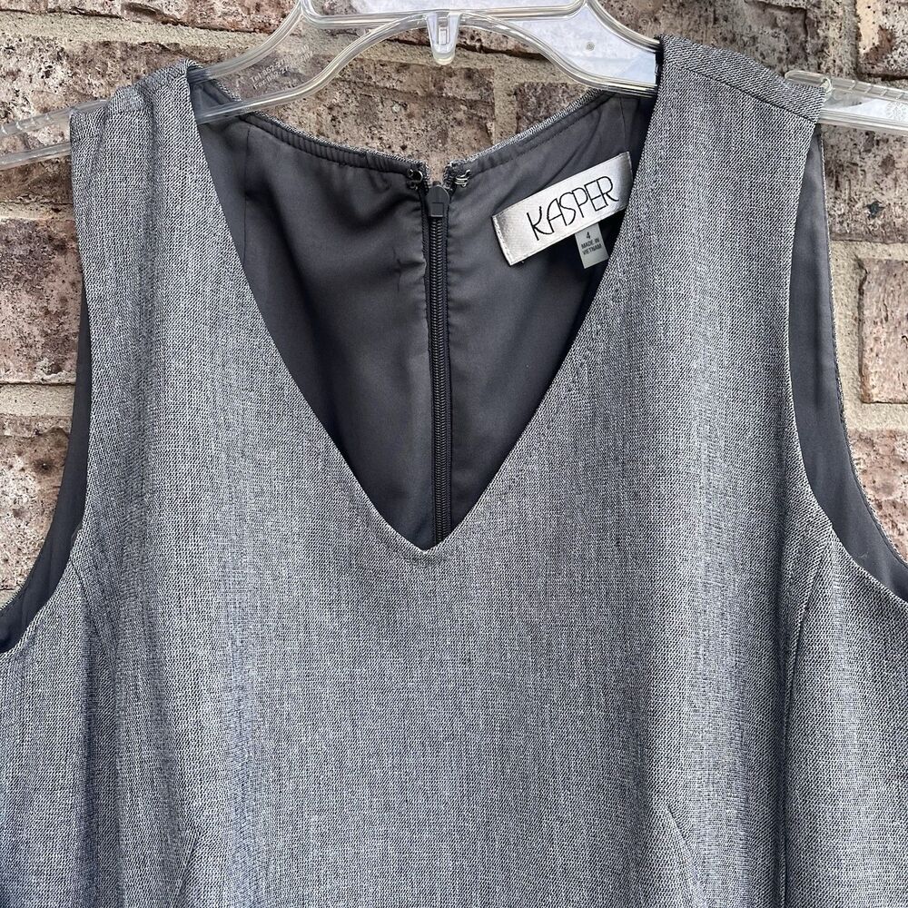 Kasper 2 Pc Dress Suit Set Gray Heathered Blazer Jacket Sleeveless Sheath 4P - Picture 8 of 15